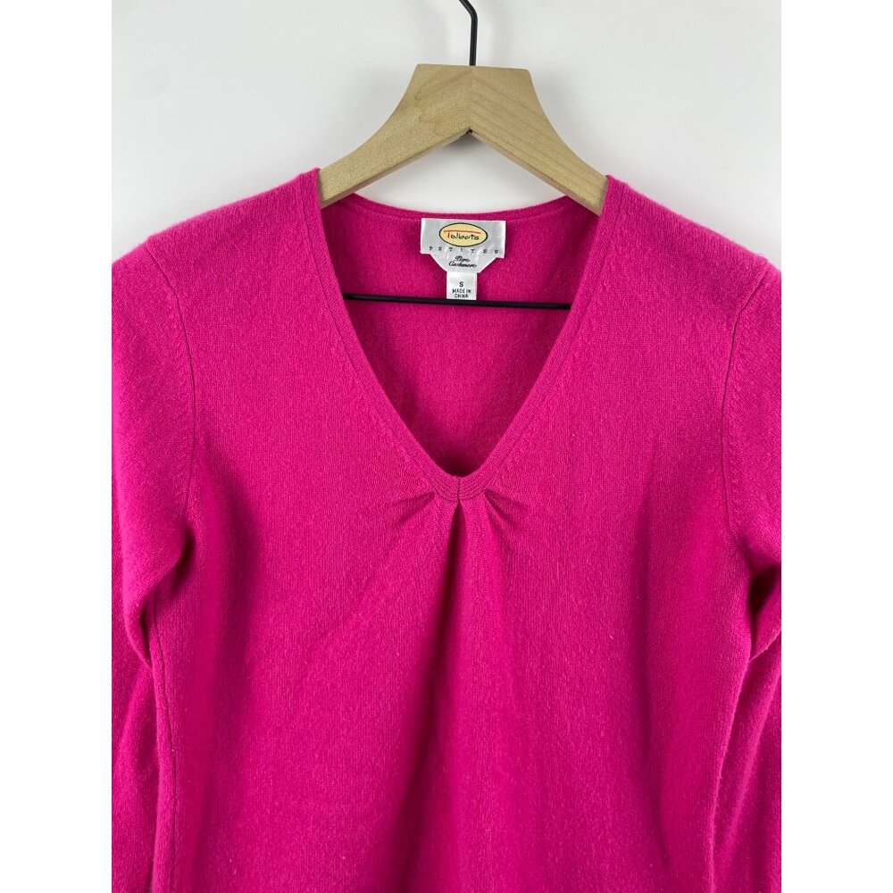 Talbot's Women's Small 100% Cashmere Vintage V-Neck Pullover Sweater Barbie Pink - Picture 3 of 11